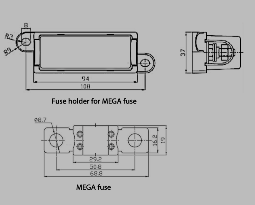 400 Amp Mega Fuse Mount with Fuse and Cover
