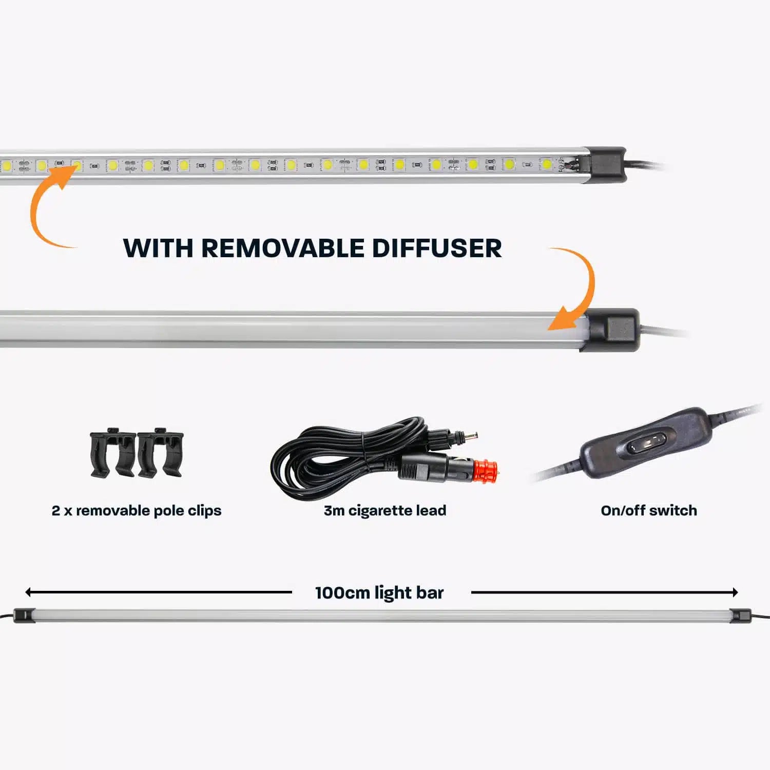 Image of HARDKORR 100cm (1m) White LED Light Bar Kit with Diffuser - RBW100CIGD 2 Hardkorr