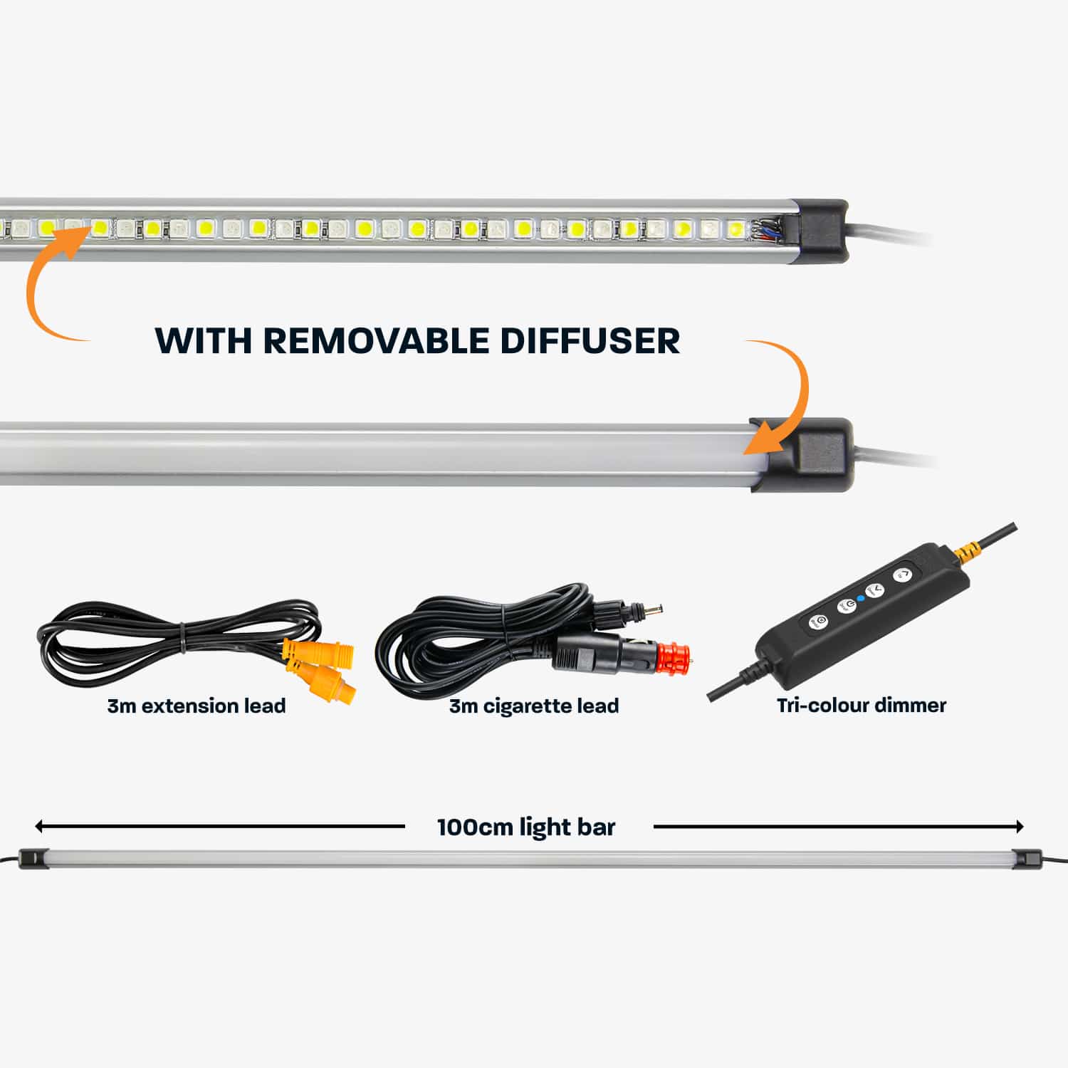 Image of HARDKORR 100cm (1m) Tri - Colour LED Light Bar Kit with Diffuser - RBWTOR100CIGD 6 Hardkorr