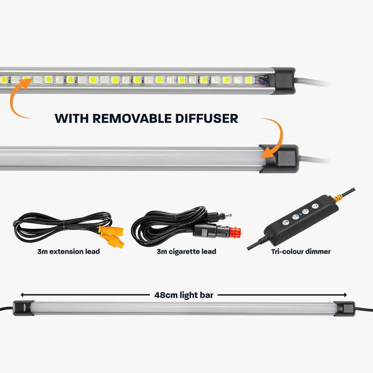 HARDKORR 50cm Tri-Colour LED Light Bar Kit with Diffuser