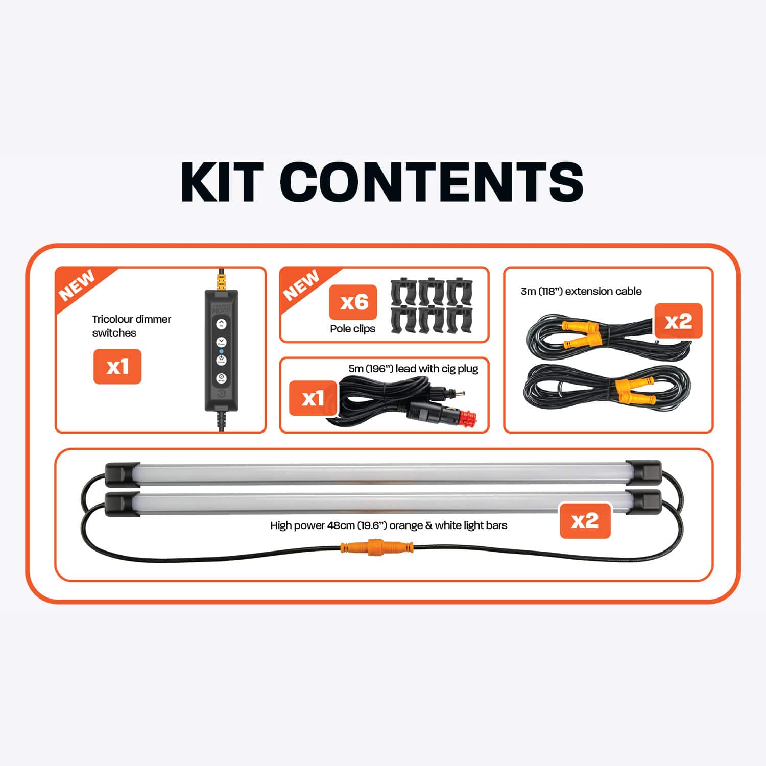 Image of HARDKORR 2 Bar Tri - Colour LED Camp Light Kit - CAMPKITOW2D 3 Hardkorr
