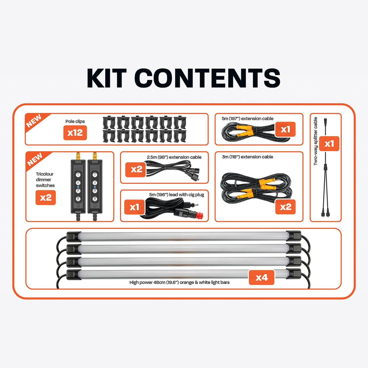 HARDKORR 4 Bar Tri-Colour LED Camp Light Kit