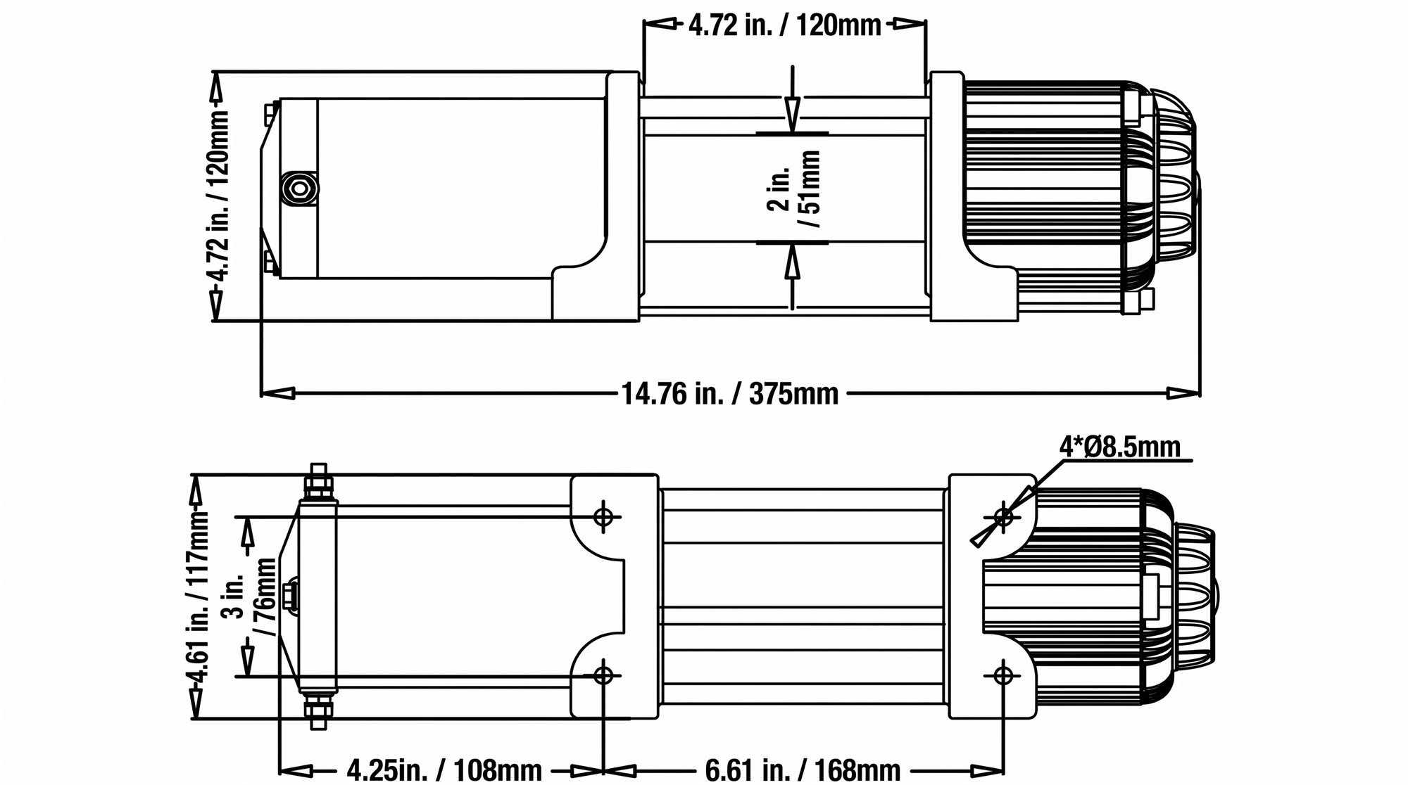 Carbon 4.5k 4500lb ATV - Trailer Winch product diagram