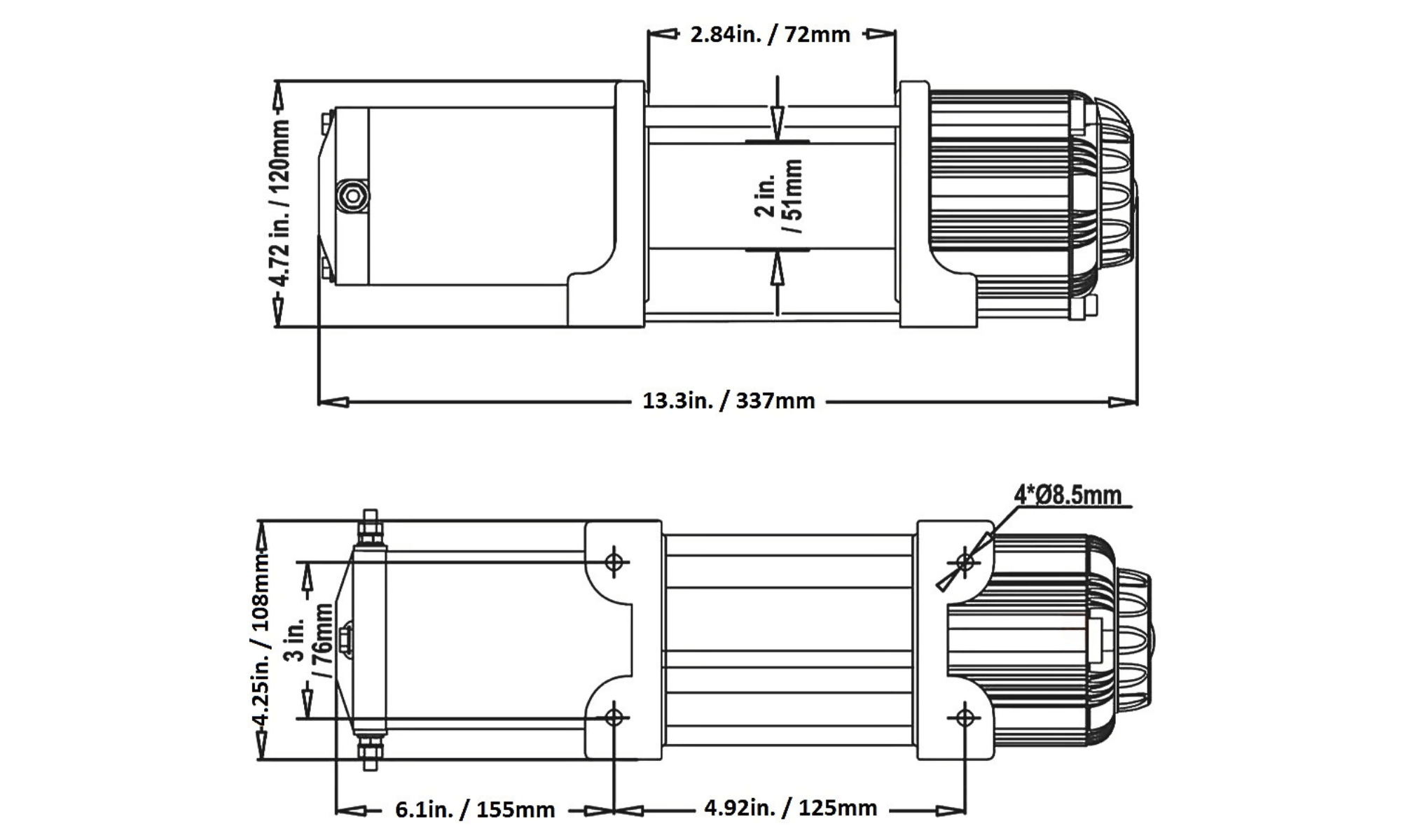 Carbon 3.0k 3000lb ATV - Trailer Winch product diagram
