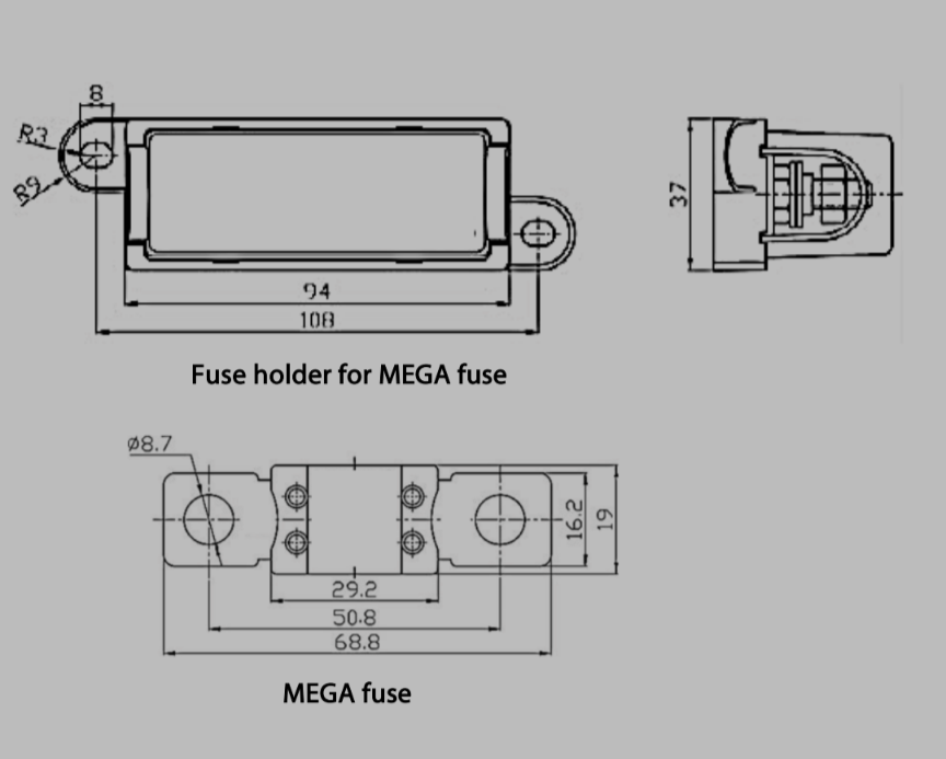 400 Amp Mega Fuse Mount with Fuse and Cover - CW - FUSE - BLOCK - 400 2 Carbon Offroad