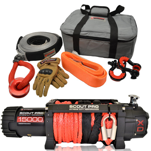 Load image into Gallery viewer, Carbon Scout Pro 15K Winch and Recovery Kit Combo
