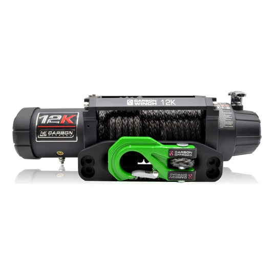 Carbon 12K 12000lb Electric Winch With Black Rope & Green Hook VER. 3 - Carbon Offroad