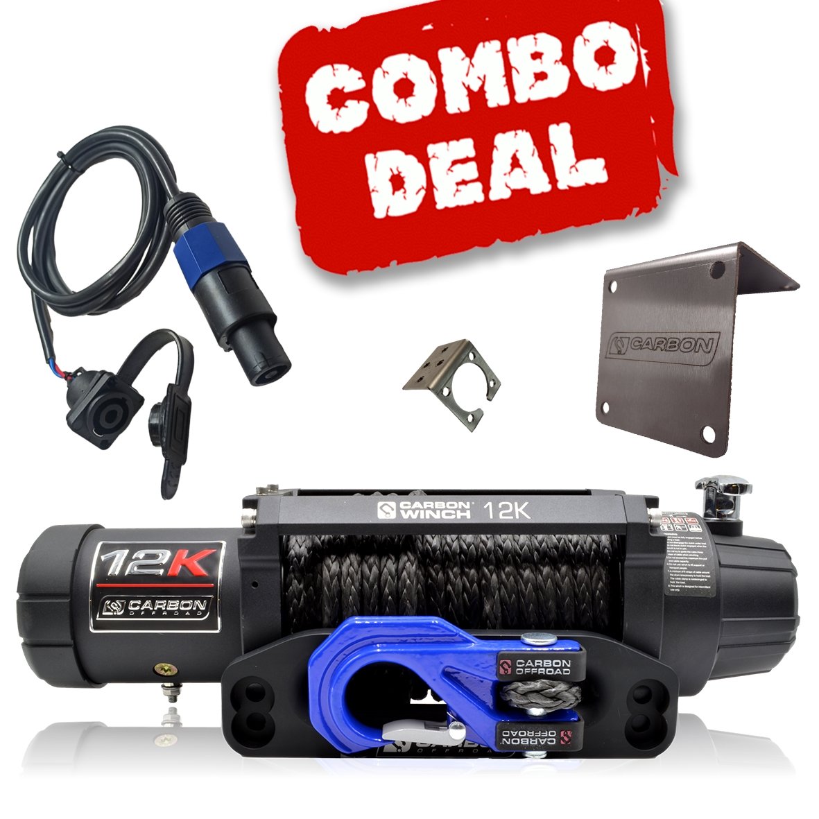 Carbon 12K V.3 12000lb Winch Blue Hook Installers Combo Deal - CW-12KV3B-COMBO1 1